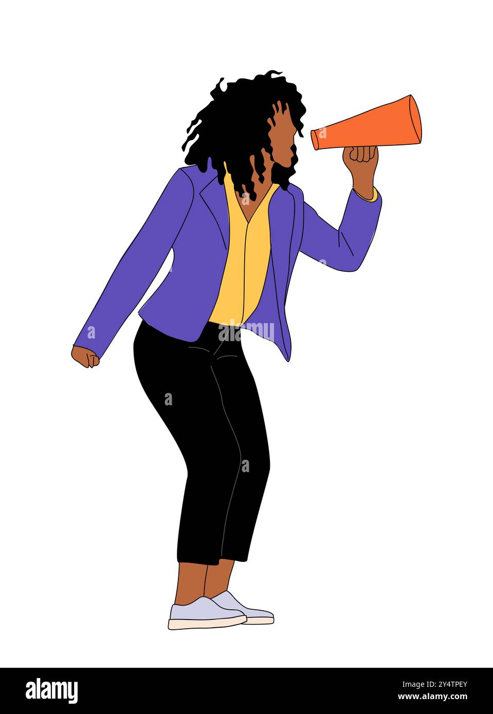 Donna d'affari che urla attraverso il megafono sul bianco Illustrazione Vettoriale
