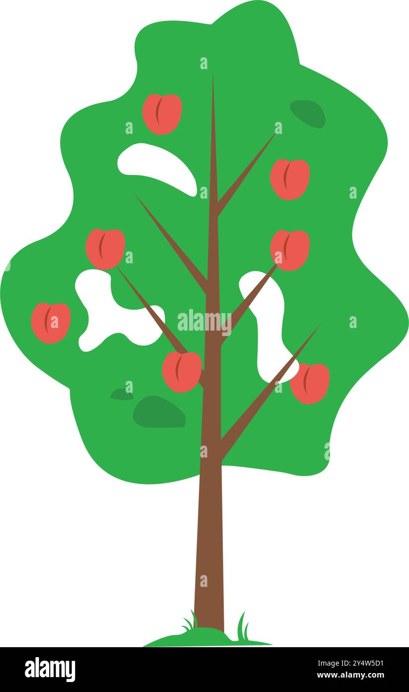 Albero dei cartoni animati alberi da frutto decorazione ad albero a forma di albero Illustrazione Vettoriale