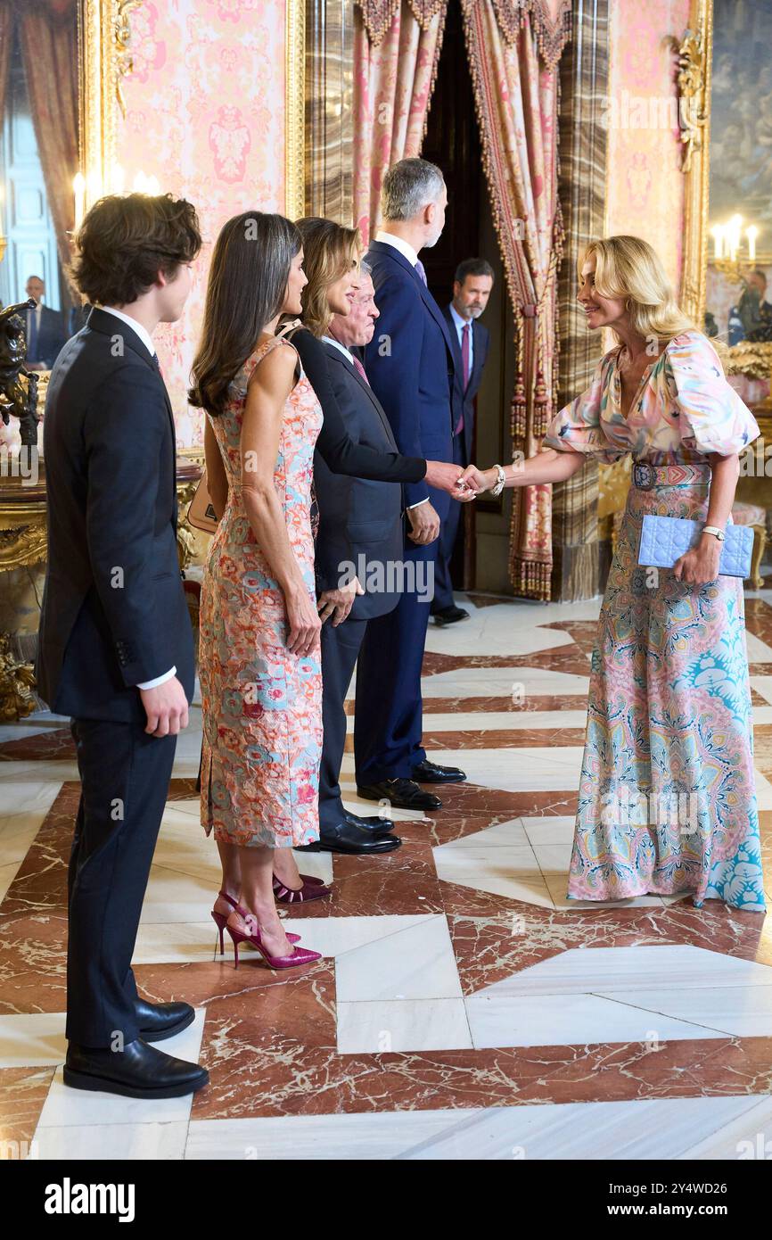 Re Felipe vi di Spagna, regina Letizia di Spagna, re Abd Allah II di Giordania, regina Rania di Giordania, principe Hashem di Giordania, Esther Alcocer Koplowitz visita ospitare un pranzo con i reali giordani al Palazzo reale il 19 giugno 2023 a Madrid, Spagna. Foto Stock