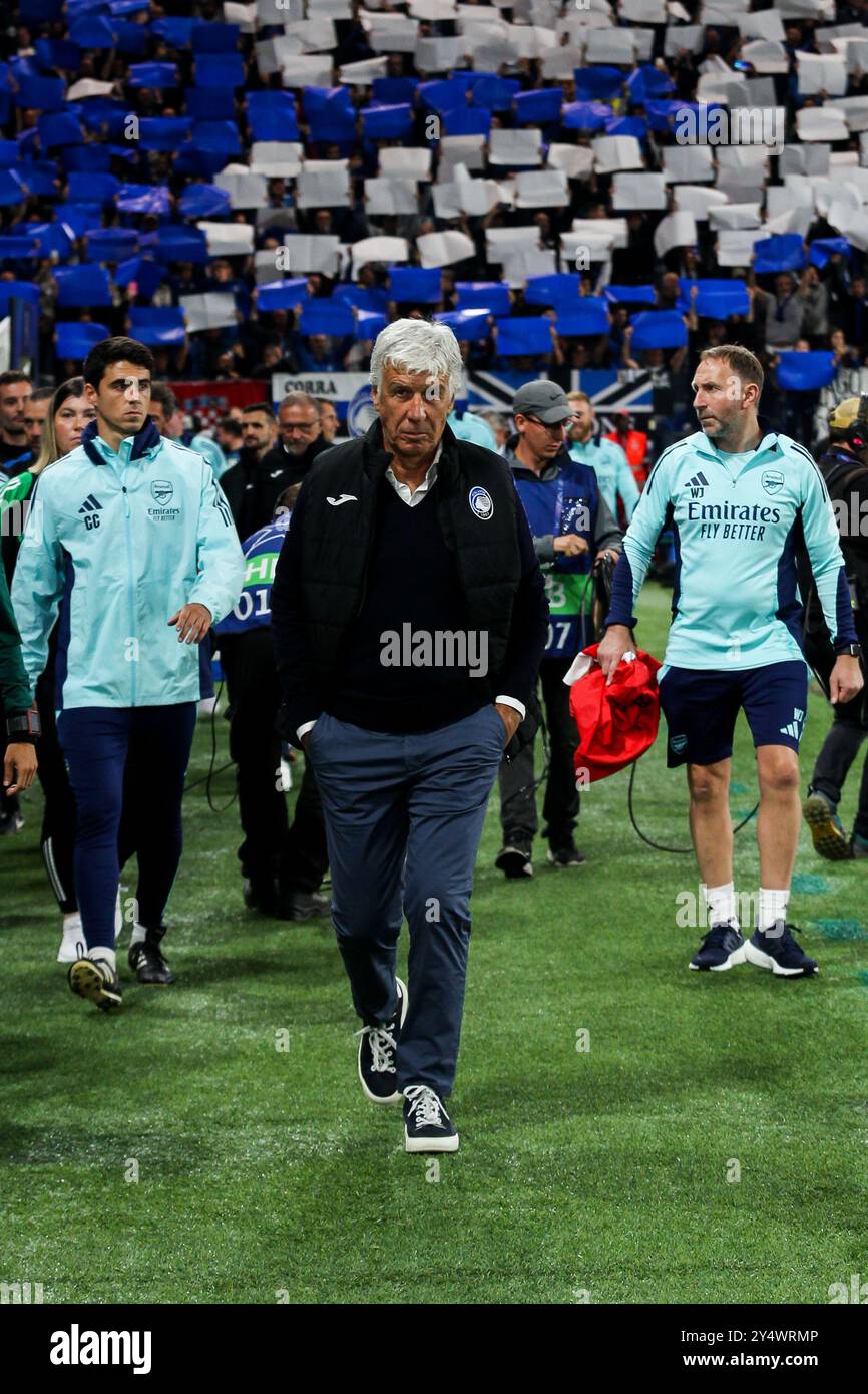 Il capo allenatore Gian Piero Gasperini, 1Â° UEFA Champions League AtalantaBC vs ArsenalFC 2024-25 partita allo stadio Gewiss di Bergamo (BG), Italia, 19.09.2024.&#XA;foto di Marius Bunduc/LiveMedia durante Atalanta BC vs Arsenal FC, partita di calcio UEFA Champions League a Bergamo, 19 settembre 2024 Foto Stock