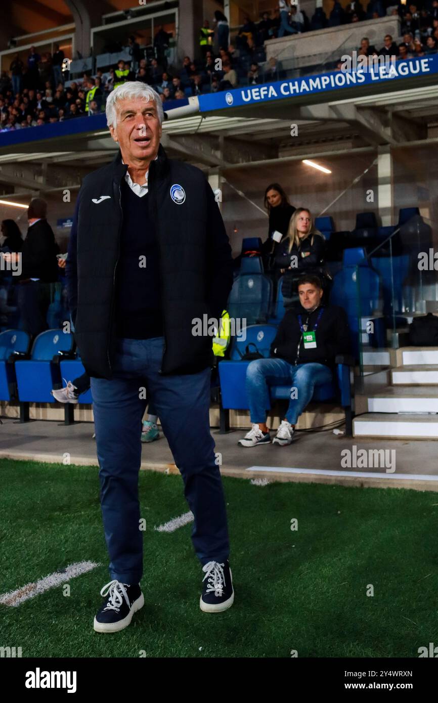 Il capo allenatore Gian Piero Gasperini, 1Â° UEFA Champions League AtalantaBC vs ArsenalFC 2024-25 partita allo stadio Gewiss di Bergamo (BG), Italia, 19.09.2024.&#XA;foto di Marius Bunduc/LiveMedia durante Atalanta BC vs Arsenal FC, partita di calcio UEFA Champions League a Bergamo, 19 settembre 2024 Foto Stock