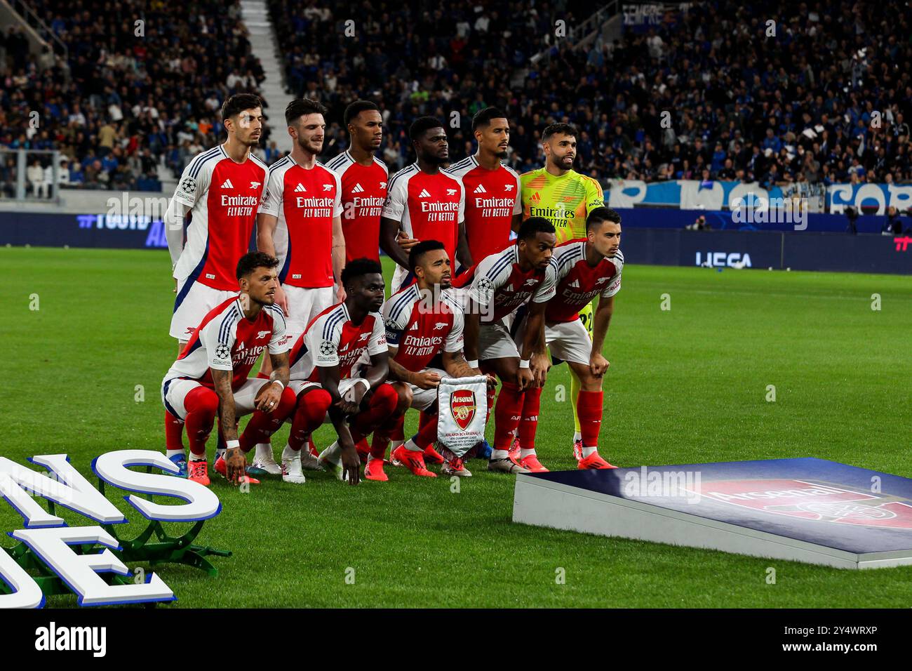 Foto della squadra ArsenalFC durante laÂ partita 1° UEFA Champions League AtalantaBC vs ArsenalFC 2024-25 allo stadio Gewiss di Bergamo (BG), Italia, 19.09.2024.&#XA;foto di Marius Bunduc/LiveMedia durante la partita Atalanta BC vs Arsenal FC, UEFA Champions League a Bergamo, 19 settembre 2024 Foto Stock