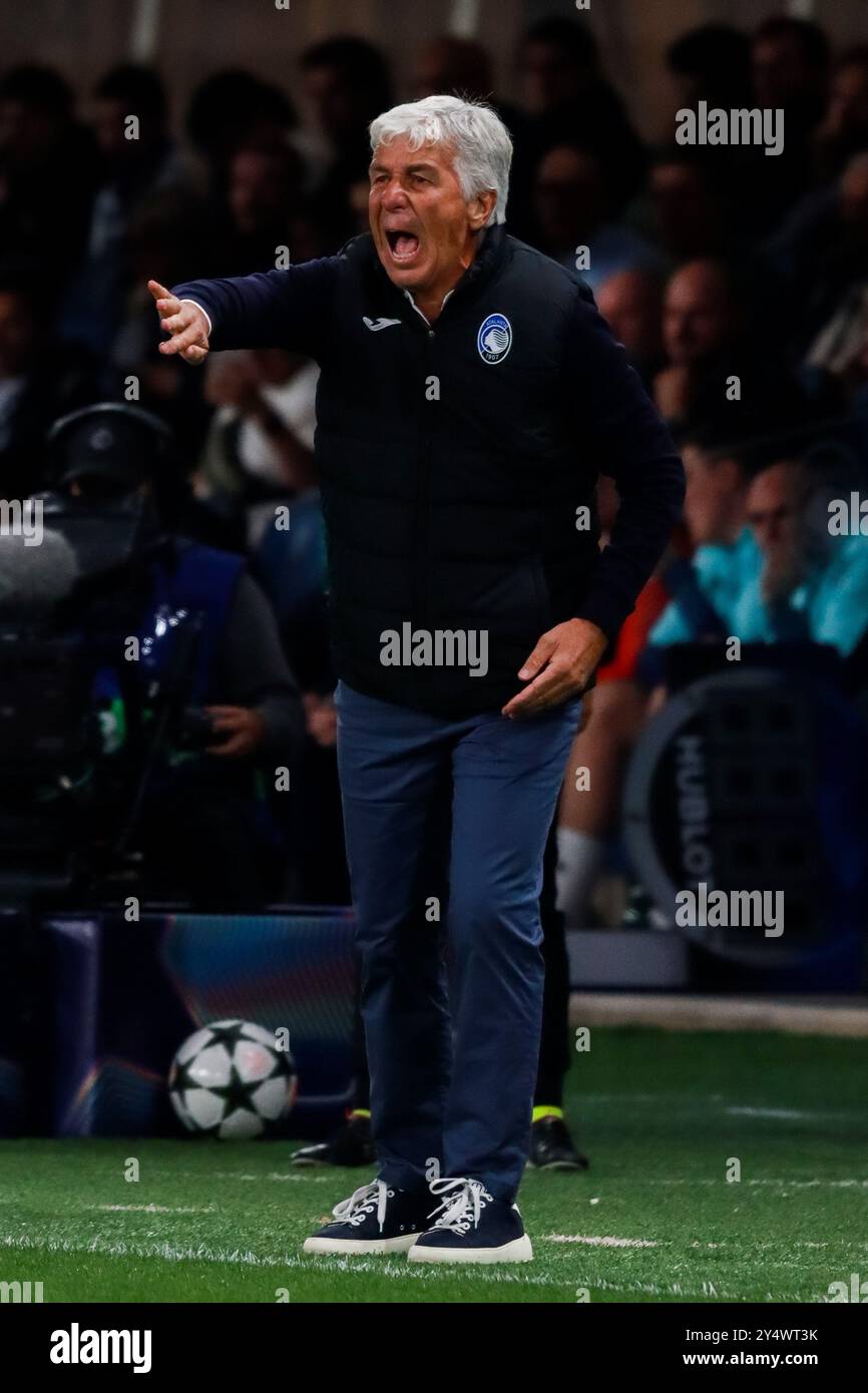 Il capo allenatore Gian Piero Gasperini, 1Â° UEFA Champions League AtalantaBC vs ArsenalFC 2024-25 partita allo stadio Gewiss di Bergamo (BG), Italia, 19.09.2024.&#XA;foto di Marius Bunduc/LiveMedia durante Atalanta BC vs Arsenal FC, partita di calcio UEFA Champions League a Bergamo, 19 settembre 2024 Foto Stock