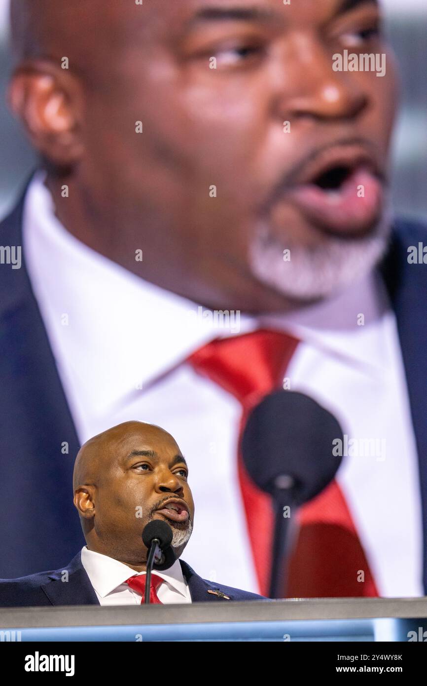 Milwaukee, Stati Uniti d'America, 15 luglio 2024, North Carolina tenente governatore Mark Robinson alla Convention nazionale repubblicana. Foto Stock