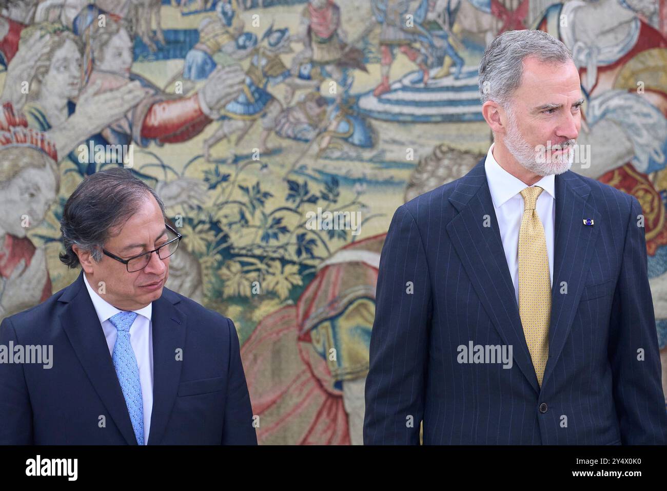 Re Felipe vi di Spagna, Gustavo Francisco Petro, presidente della Repubblica di Colombia, partecipa ad un incontro al Palazzo Zarzuela il 3 maggio 2023 a Madrid, Spagna. Foto Stock