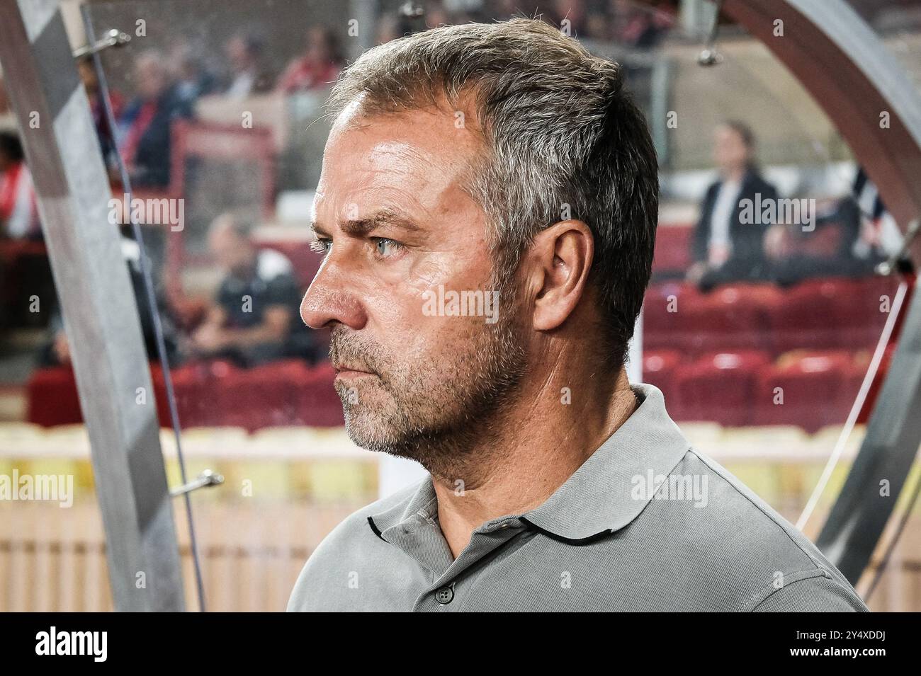 Hansi HA FATTO UN SALTO di Barcellona durante la partita di calcio UEFA Champions League, fase MD1 tra AS Monaco e FC Barcelona il 19 settembre 2024 allo stadio Louis II di Monaco Foto Stock