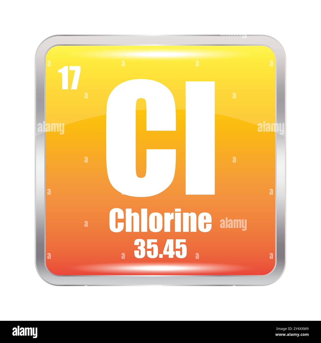 Icona del simbolo del cloro. Elemento Cl 17. Massa atomica 35.45. Elemento vettoriale. Illustrazione Vettoriale