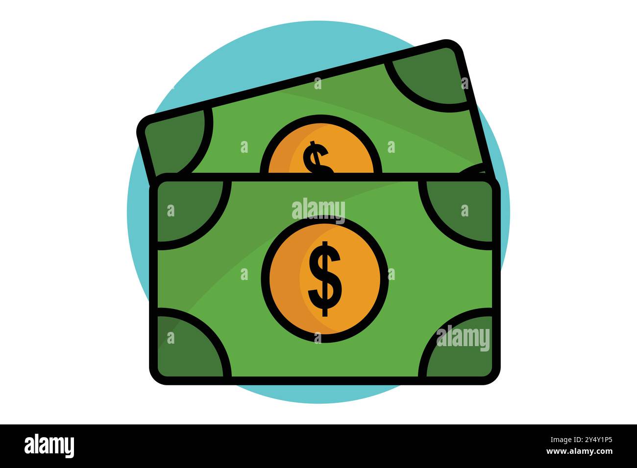 Icona contante del contorno colorato. dollaro di carta. icona relativa alla fattura e al pagamento. illustrazione vettoriale degli elementi aziendali Illustrazione Vettoriale