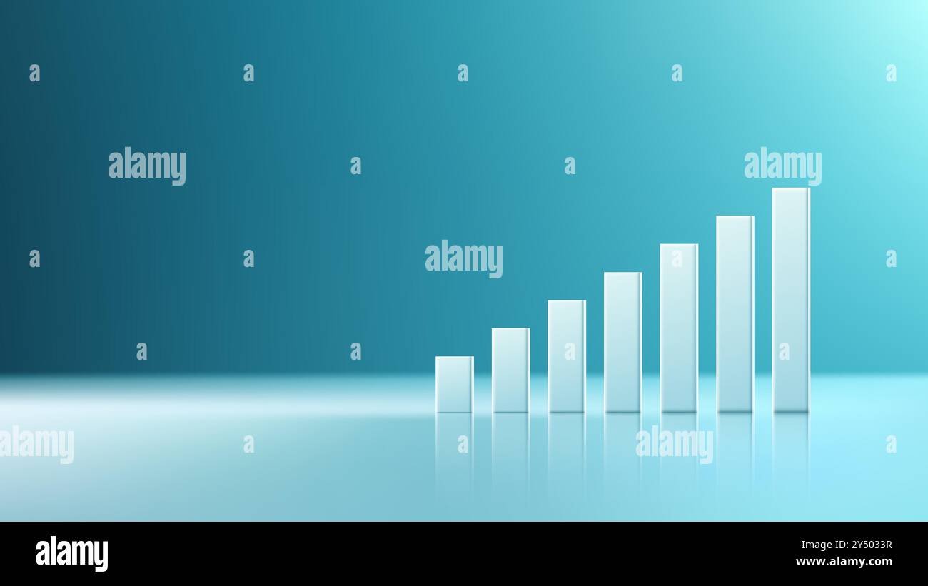 Grafico a barre bianco su sfondo blu morbido che simboleggia la crescita finanziaria e l'analisi moderna dei dati per i rapporti aziendali e le presentazioni aziendali, Illustrazione Vettoriale