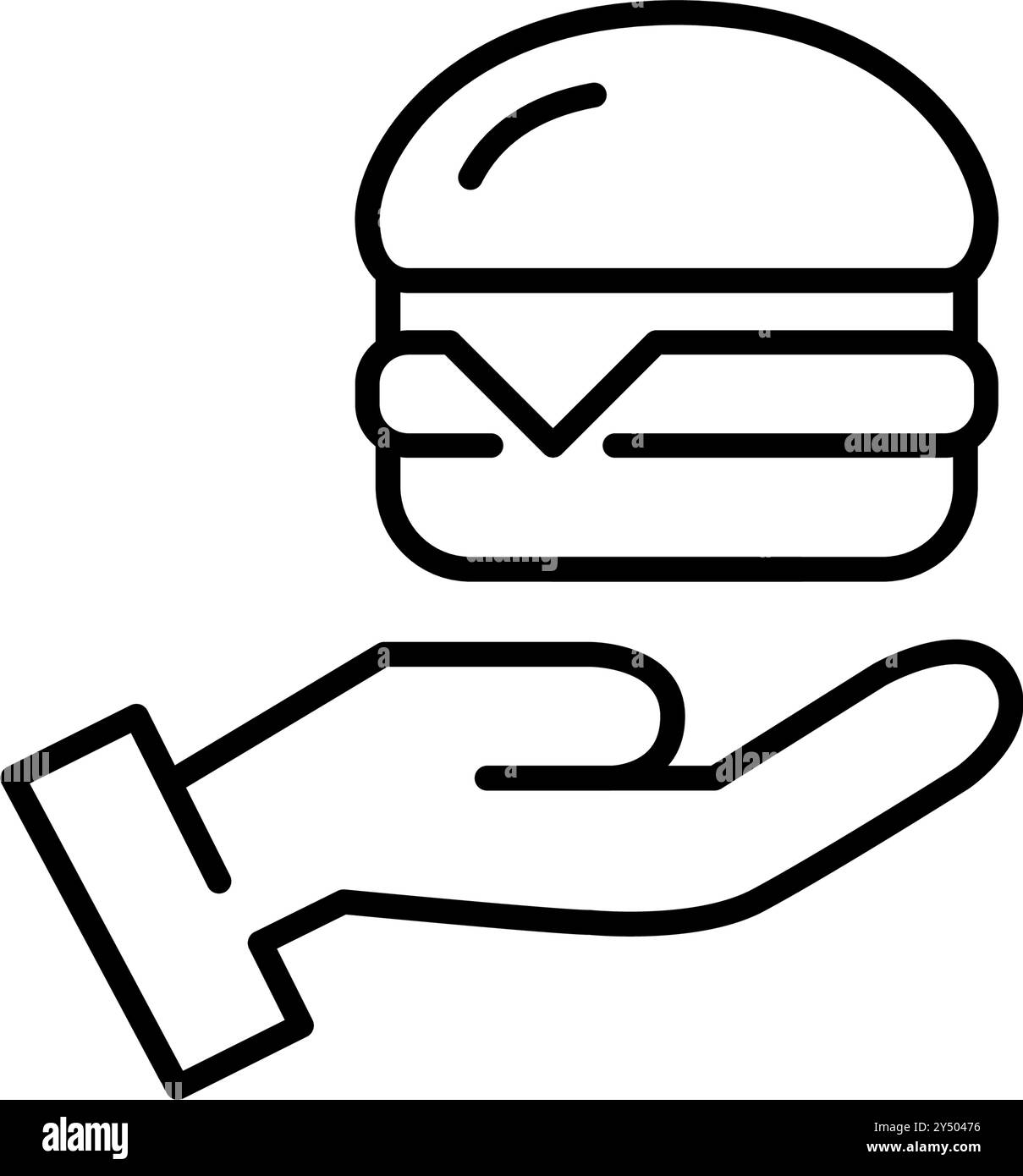 Hamburger e mano. Consegna di cibo, rapido da asporto. Pixel Perfect, icona del vettore di traccia modificabile Illustrazione Vettoriale