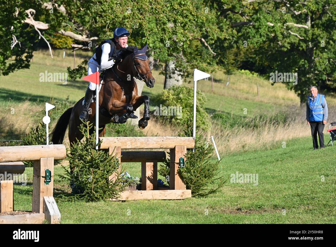 Francoise Heyns su LS Top Boy, fase di cross country della competizione CCI-S YH2* (6 anni), Cornbury House Horse Trials 2024, Charlbury, Oxfordshire Foto Stock