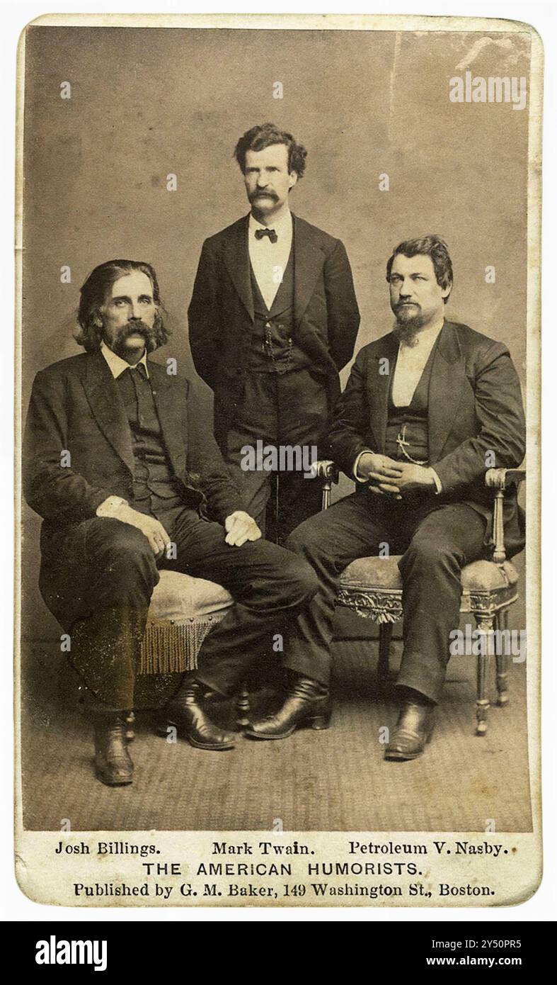 Gli umoristi americani - Josh Billings, Mark Twain, Petroleum V. Nasby - foto di G. M. Baker; 149 Washington Street, Boston 1869 Foto Stock