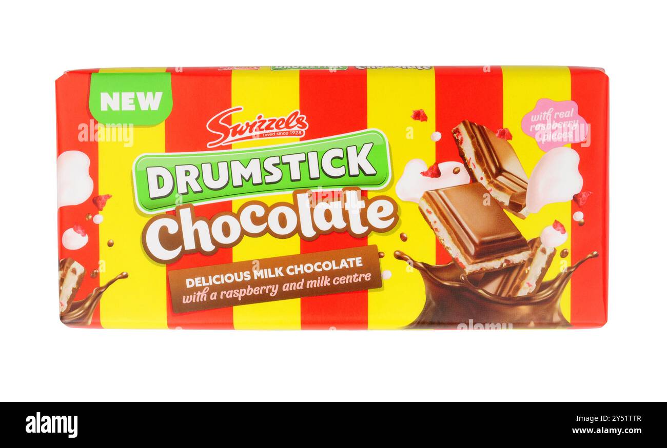 Barretta di cioccolato Swizzels Matlow con bacchette di cioccolato ripiena di barretta al centro con bacchette di lampone Foto Stock