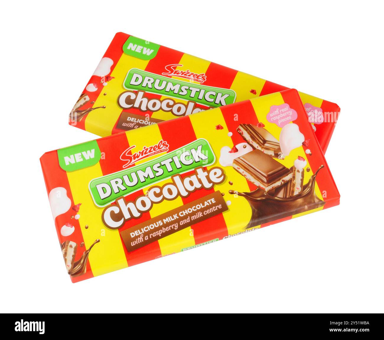 Barretta di cioccolato Swizzels Matlow con bacchette di cioccolato ripiena di barretta al centro con bacchette di lampone Foto Stock
