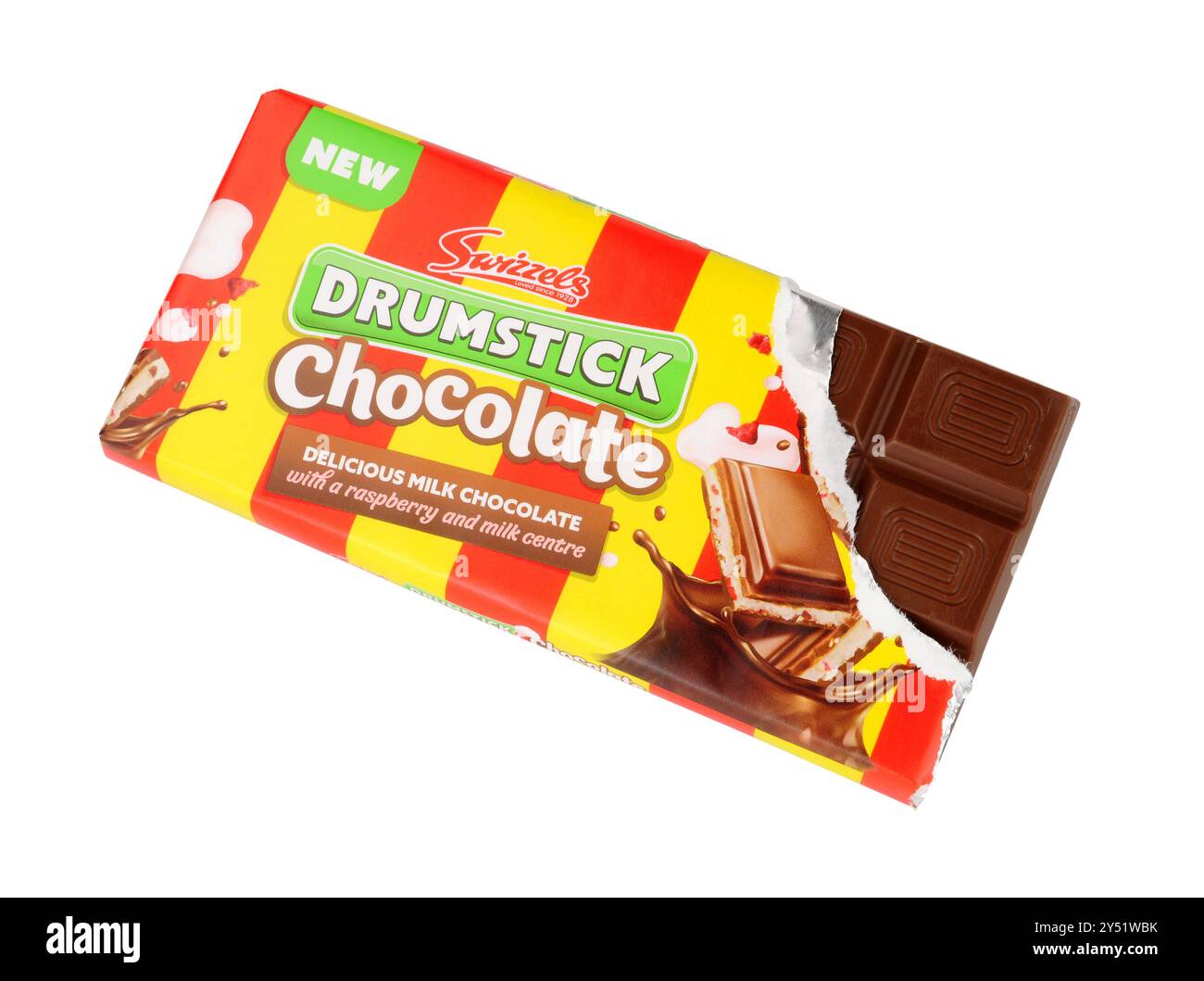 Barretta di cioccolato Swizzels Matlow con bacchette di cioccolato ripiena di barretta al centro con bacchette di lampone Foto Stock