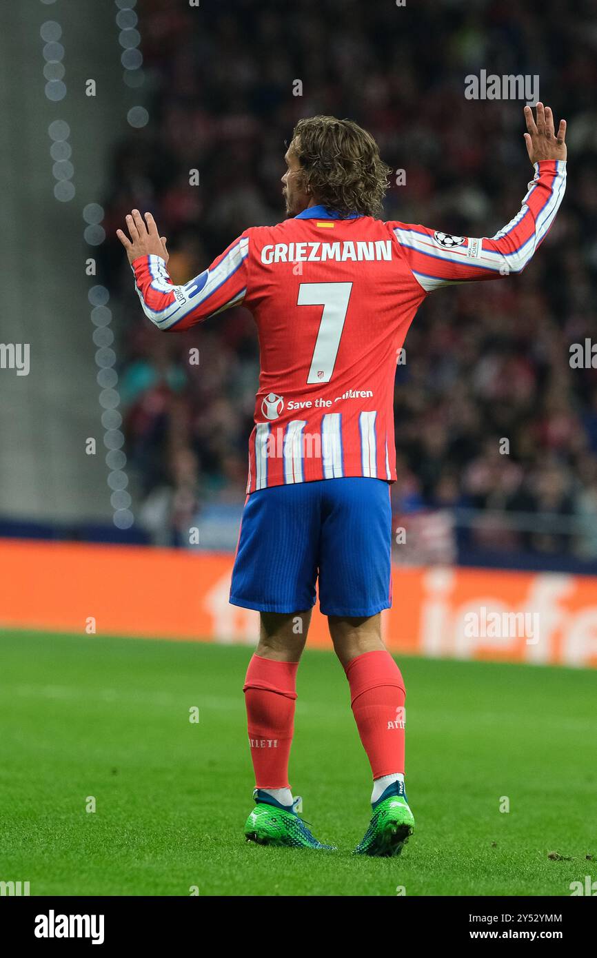 Antoine Griezmann dell'Atletico de Madrid durante la fase MD1 della UEFA Champions League a Madrid e RB Leipzig all'Estadio Metropolitano di Septe Foto Stock