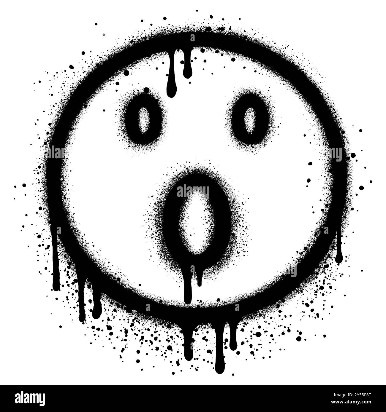 Graffiti emoji facciali sorpresi con vernice spray nera. illustrazione vettoriale. Illustrazione Vettoriale