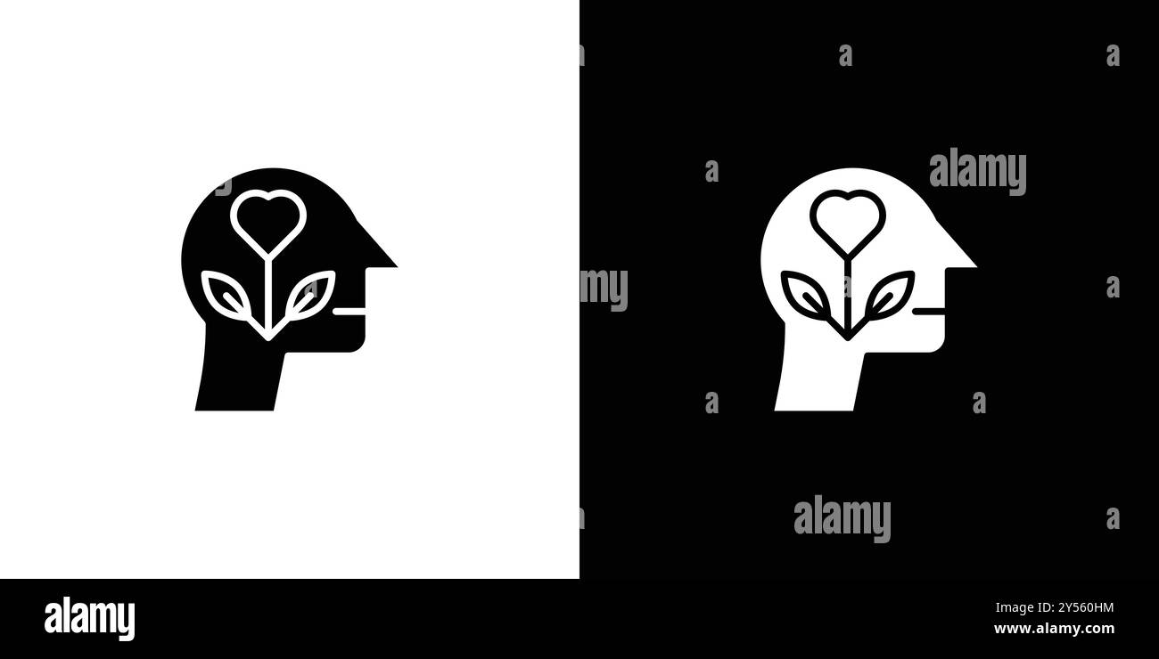 Icona salute mentale lineare logo set collezione in bianco e nero Illustrazione Vettoriale
