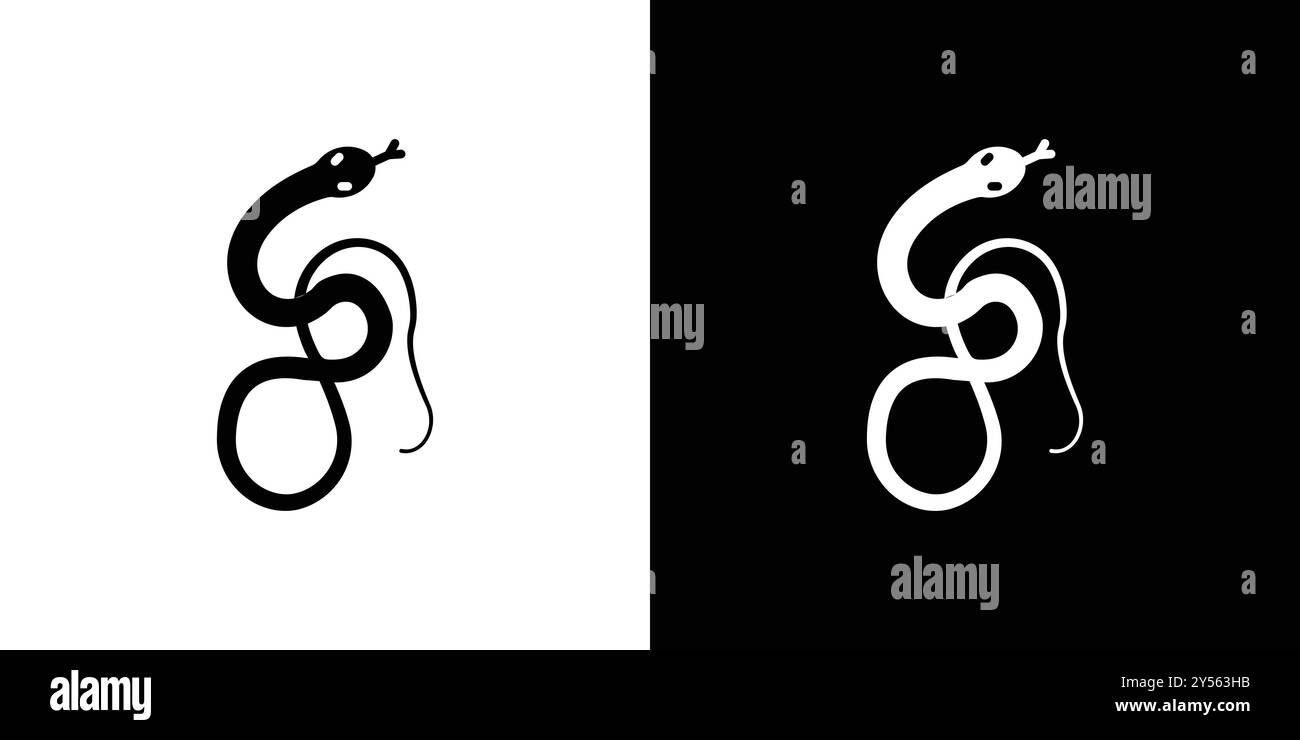 Collezione di logo lineare Snake Icon in bianco e nero Illustrazione Vettoriale