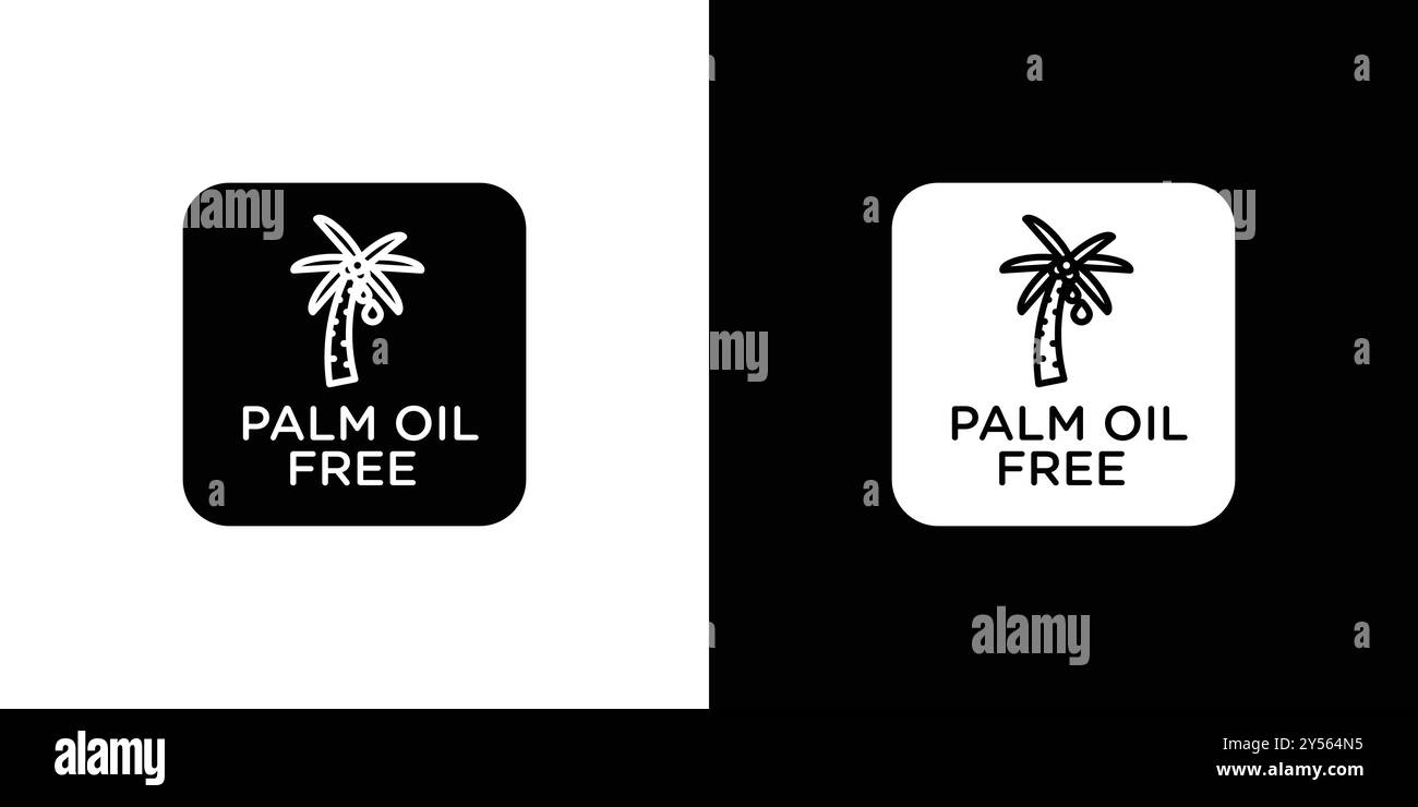 Set di marchi lineari con logo Palm oil free Icon in bianco e nero Illustrazione Vettoriale