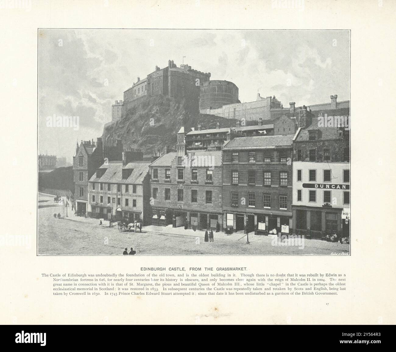 Castello di Edimburgo, dal Grassmarket. Scozia, 1900 vecchie stampe antiche Foto Stock