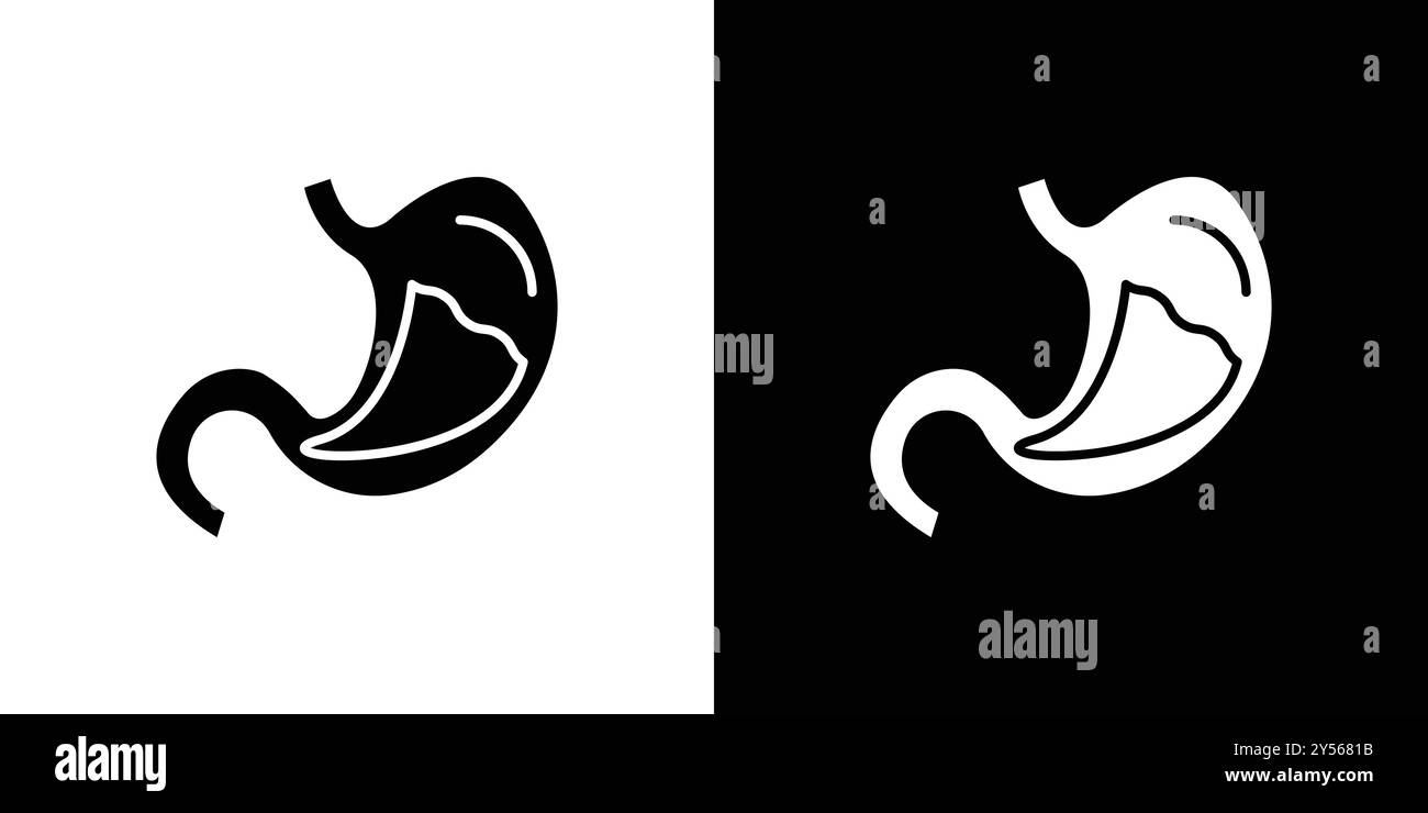 Set di marchi con logo lineare icona stomaco in bianco e nero Illustrazione Vettoriale