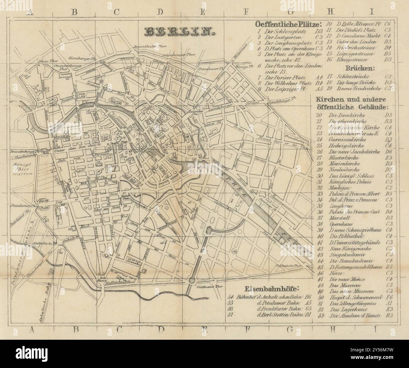 Città di Berlino. Germania. BRADSHAW c1853 vecchia mappa antica Foto Stock
