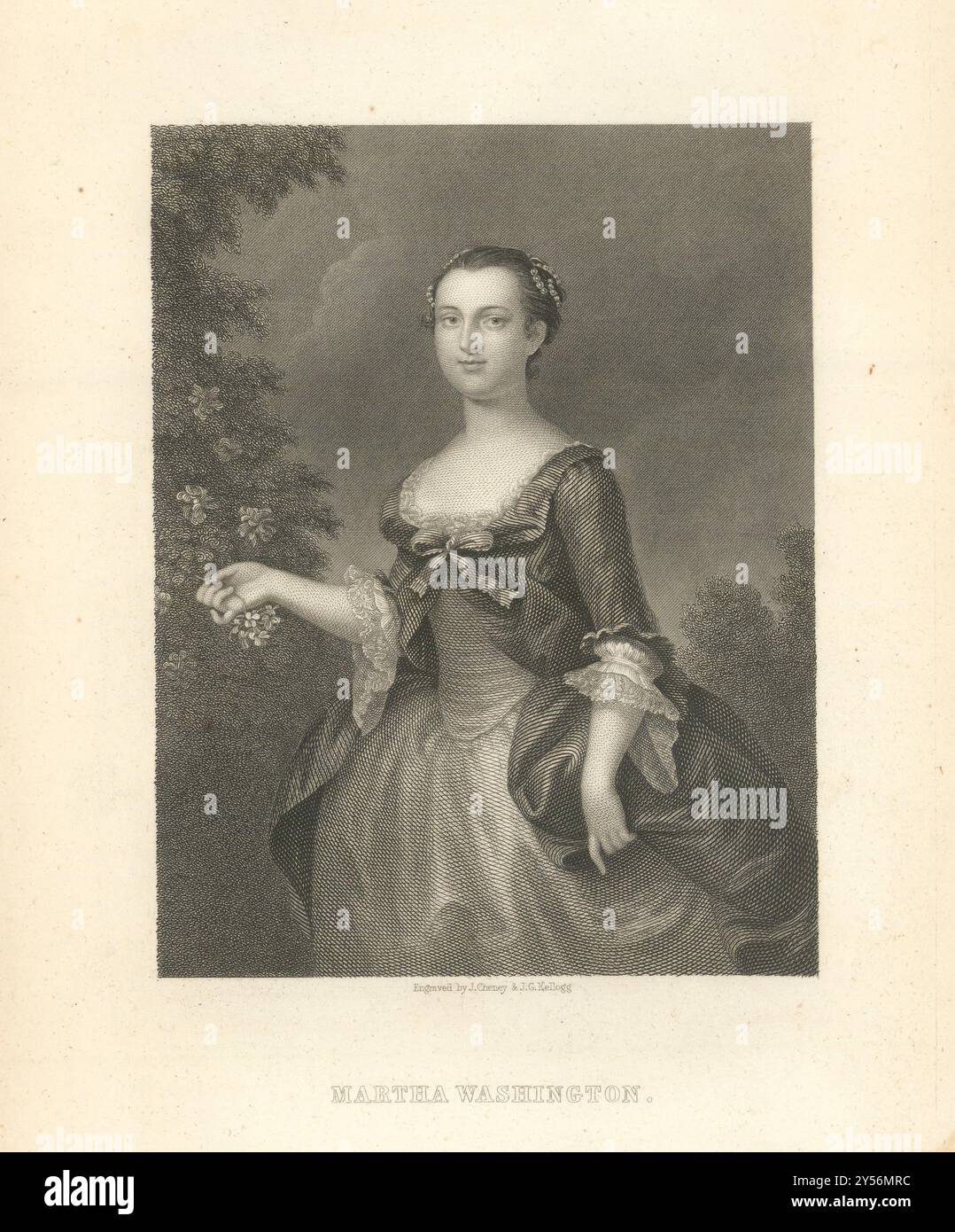 Martha Washington, moglie di George Washington, di John Cheney 1843 vecchia stampa Foto Stock
