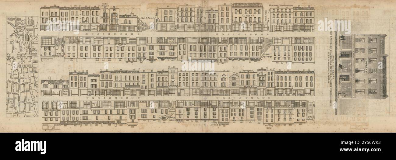 Tallis London Street View #59 Shoreditch High Street (Centre) 1839 vecchia mappa Foto Stock
