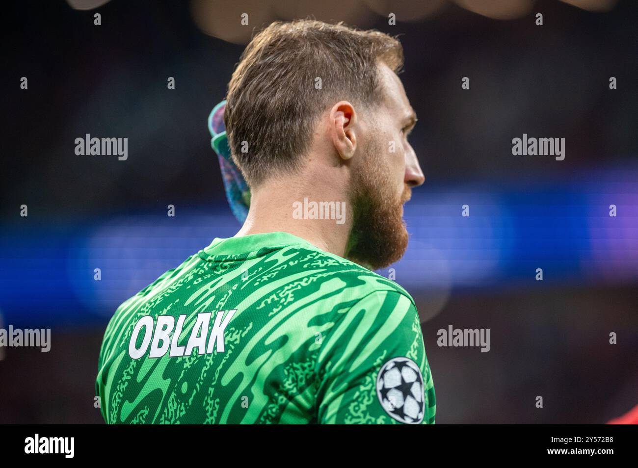 Jan Oblak si è schierato durante la partita tra l'Atlético de Madrid e l'RB Leipzig per la Champions League, Civitas Metropolitano, Madrid, Spagna Foto Stock