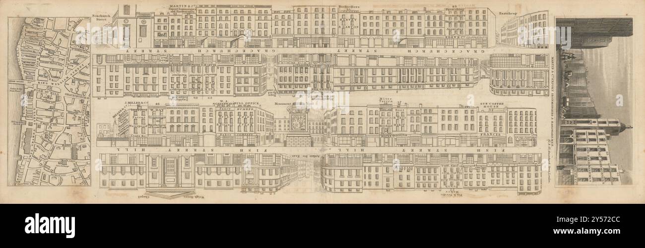 Tallis London Street View #24 Fish Street Hill & Gracechurch Street 1838 mappa Foto Stock