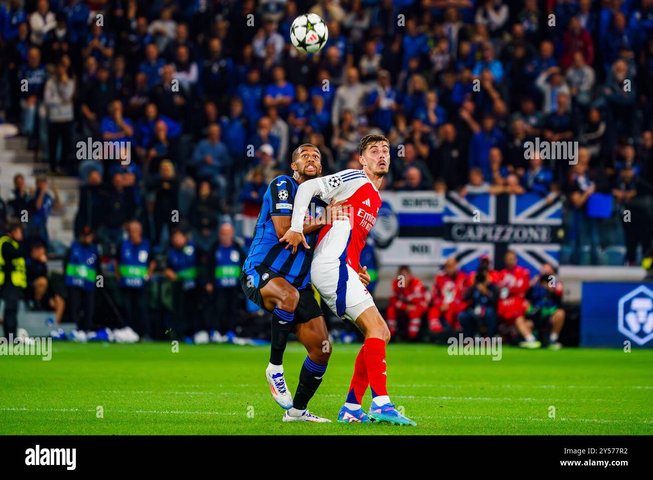 Bergamo, Italia. 19 settembre 2024. Isak Hien e Kai Havertz, durante l'Atalanta BC vs Arsenal FC, UEFA Champions League - Gewiss Stadium. Crediti: Alessio Morgese/Alessio Morgese/Emage/Alamy live news Foto Stock