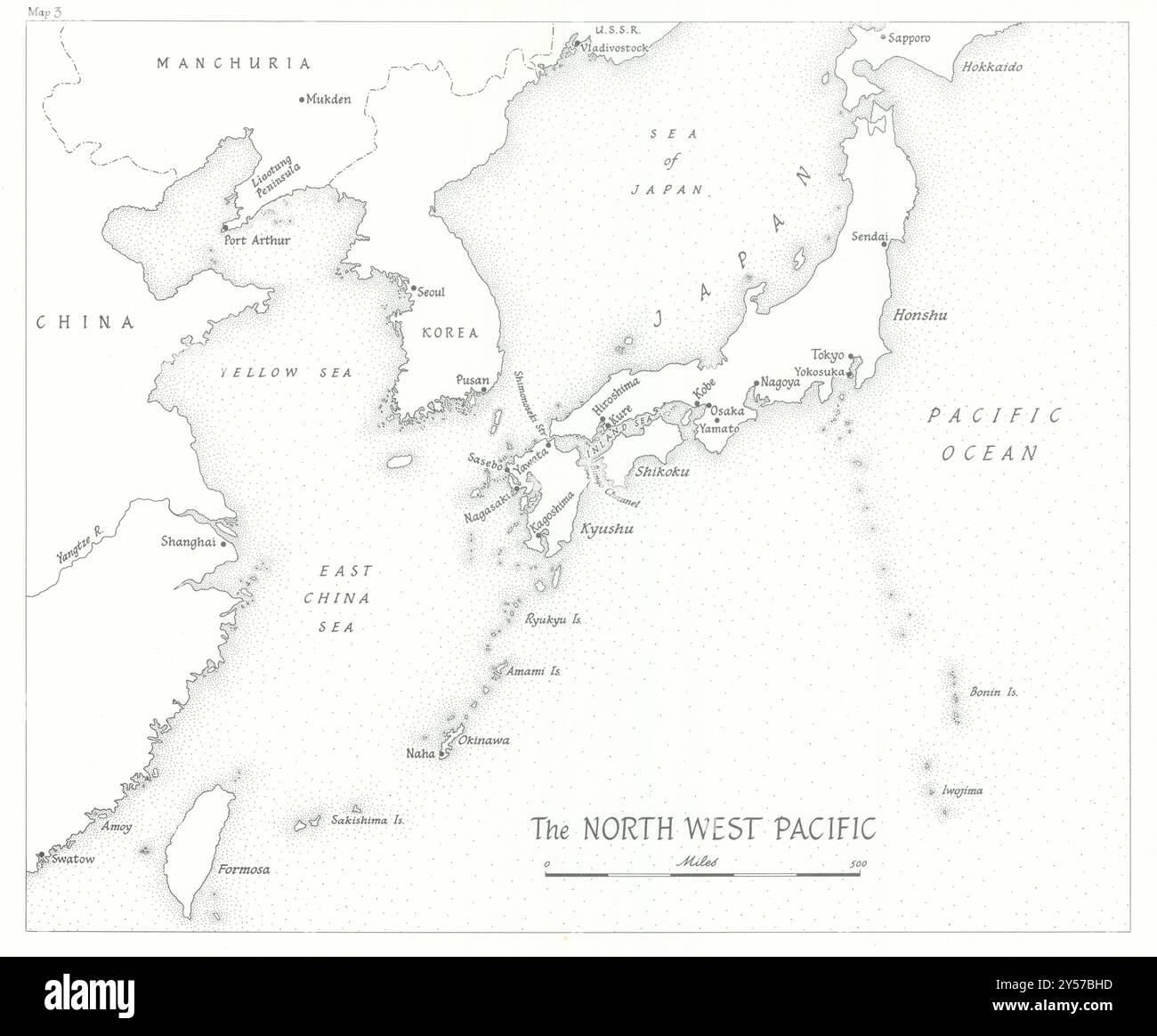 Il Pacifico nord-occidentale 1945. Giappone Corea Cina. Seconda Guerra Mondiale 1969 vecchia mappa Foto Stock