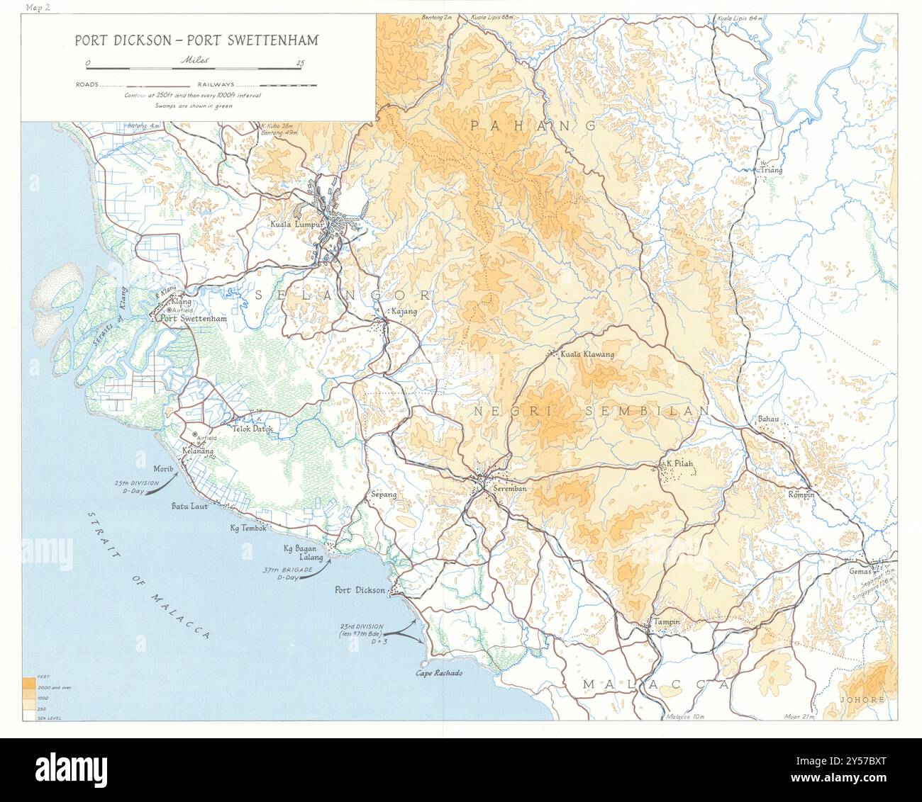 Piano d'invasione della Malesia per agosto 1945. Port Dickson-Swettenham. Mappa WW2 1969 Foto Stock