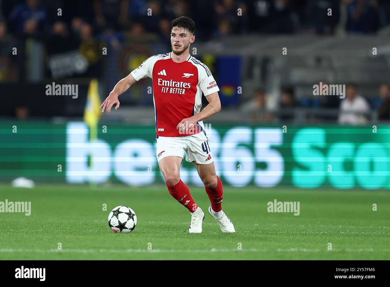 Bergamo, Italia. 19 settembre 2024. Declan Rice dell'Arsenal FC in azione durante la fase MD1 della UEFA Champions League 2024/25 tra l'Atalanta BC e l'Arsenal FC allo stadio Gewiss il 19 settembre 2024 a Bergamo. Crediti: Marco Canoniero/Alamy Live News Foto Stock