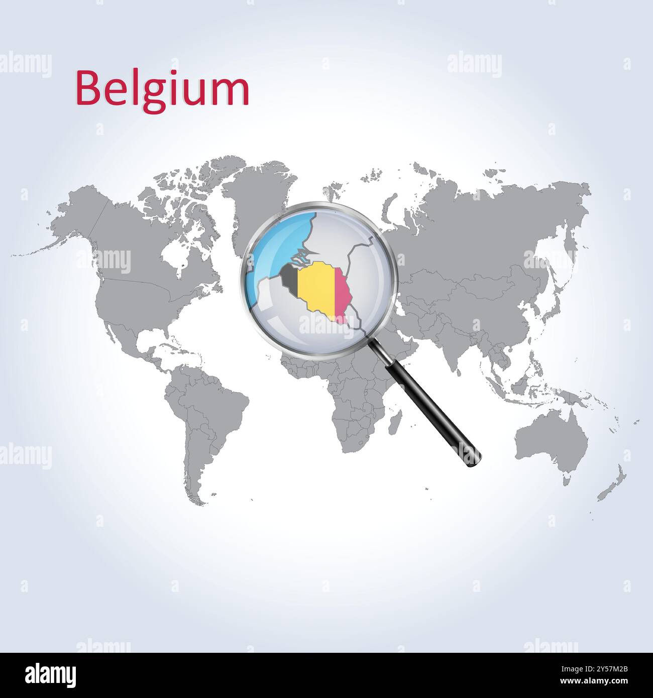 Mappa e bandiera ingrandita del Belgio, mappe di ingrandimento del Belgio, arte vettoriale Illustrazione Vettoriale