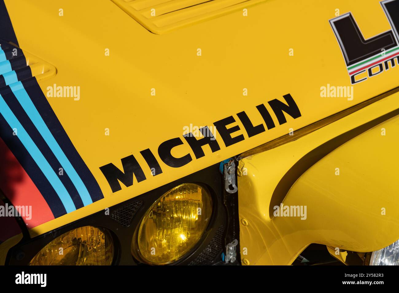 Dettagli Lancia Delta integrale, icona nel mondo del rally, ha vinto molte gare, un'auto che rappresenta un capolavoro dell'ingegneria italiana Foto Stock