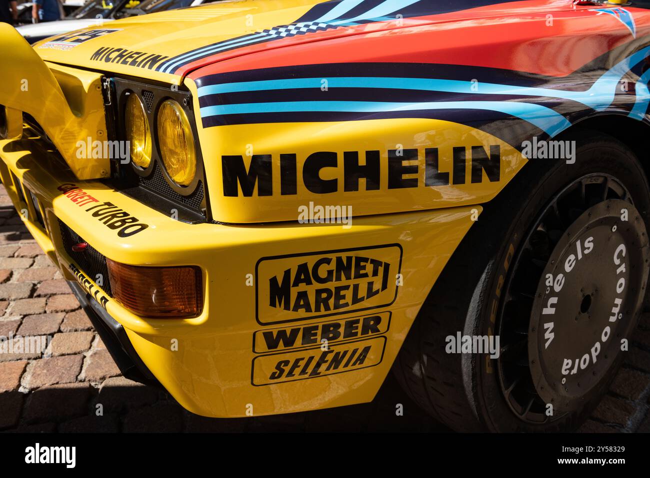 Dettagli Lancia Delta integrale, icona nel mondo del rally, ha vinto molte gare, un'auto che rappresenta un capolavoro dell'ingegneria italiana Foto Stock