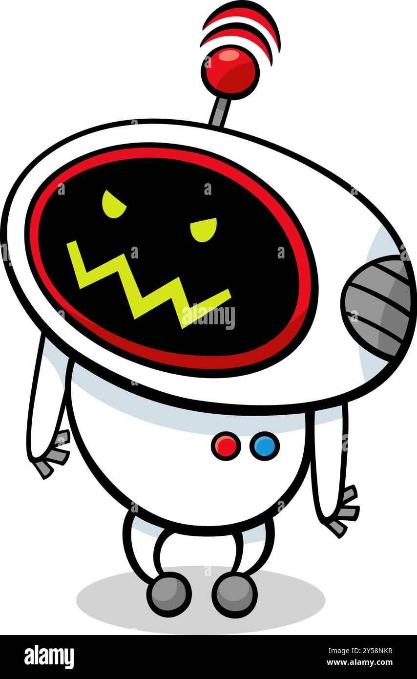 Illustrazione di un cartone animato di robot arrabbiati o di un personaggio fantasy droide Illustrazione Vettoriale