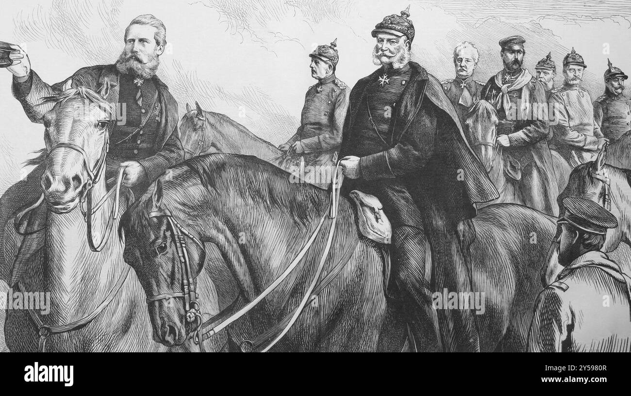 Il re di Prussia e i suoi generali nella guerra franco-prussiana sull'incisione dal 1870 pubblicato da The Graphic Foto Stock