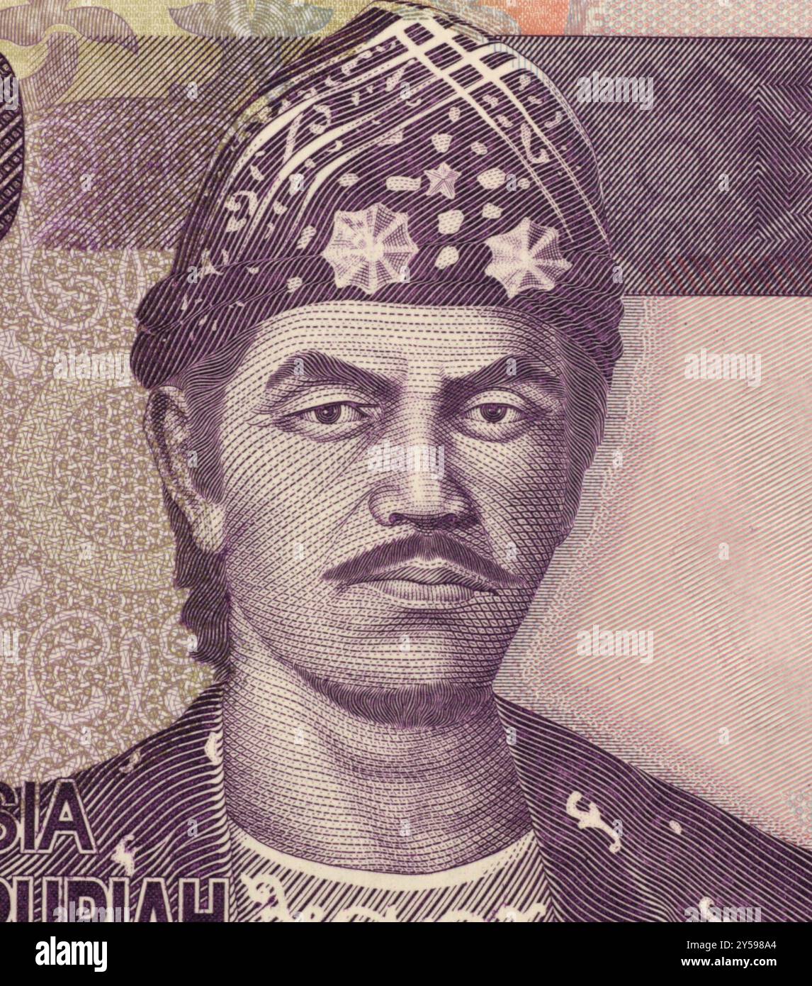 Sultan Mahmud Badaruddin II su banconota da 10000 Rupiah 2010 dall'Indonesia. L'ultimo sultano di Palembang Foto Stock