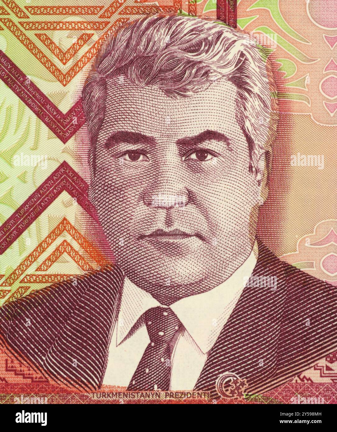 Saparmurat Niyazov su 1000 Manat 2005 Banknote dal Turkmenistan. Presidente del Turkmenistan nel 1990-2006 Foto Stock