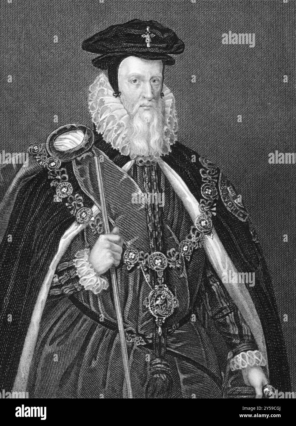 William Cecil, i barone Burghley (1521-1598) su incisione dal 1838. Statista inglese. Incisa da H.T.Ryall su un dipinto di Mark Gerard e pub Foto Stock