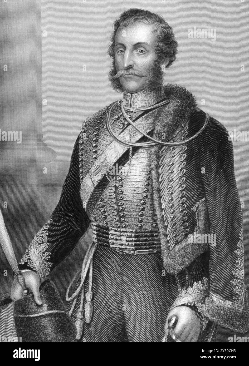 Tenente generale James Thomas Brudenell, VII conte di Cardigan (1797-1868) sull'incisione degli anni '1800 Ufficiale dell'esercito britannico che comandava il Lig Foto Stock