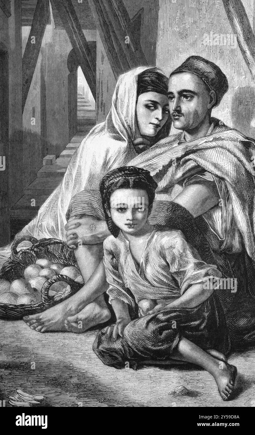 Venditori di arancio Kabyle in Algeria su incisione dal 1870. Inciso da W.. Thomas da un dipinto di A.. Elmore e pubblicato su The Graphic Foto Stock