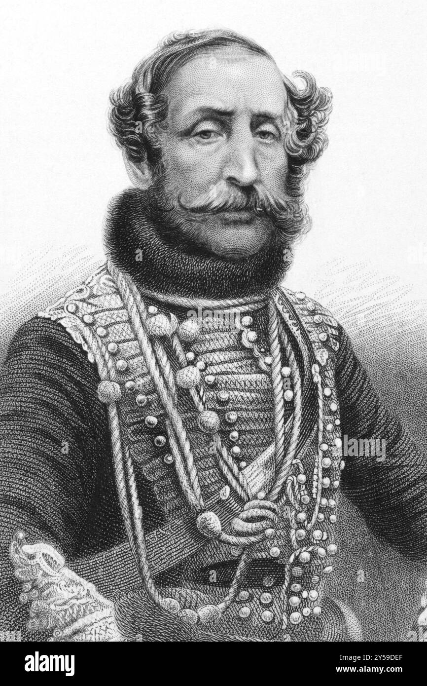 Tenente generale James Thomas Brudenell, VII conte di Cardigan (1797-1868) sull'incisione degli anni '1800 Ufficiale dell'esercito britannico che comandava il Lig Foto Stock
