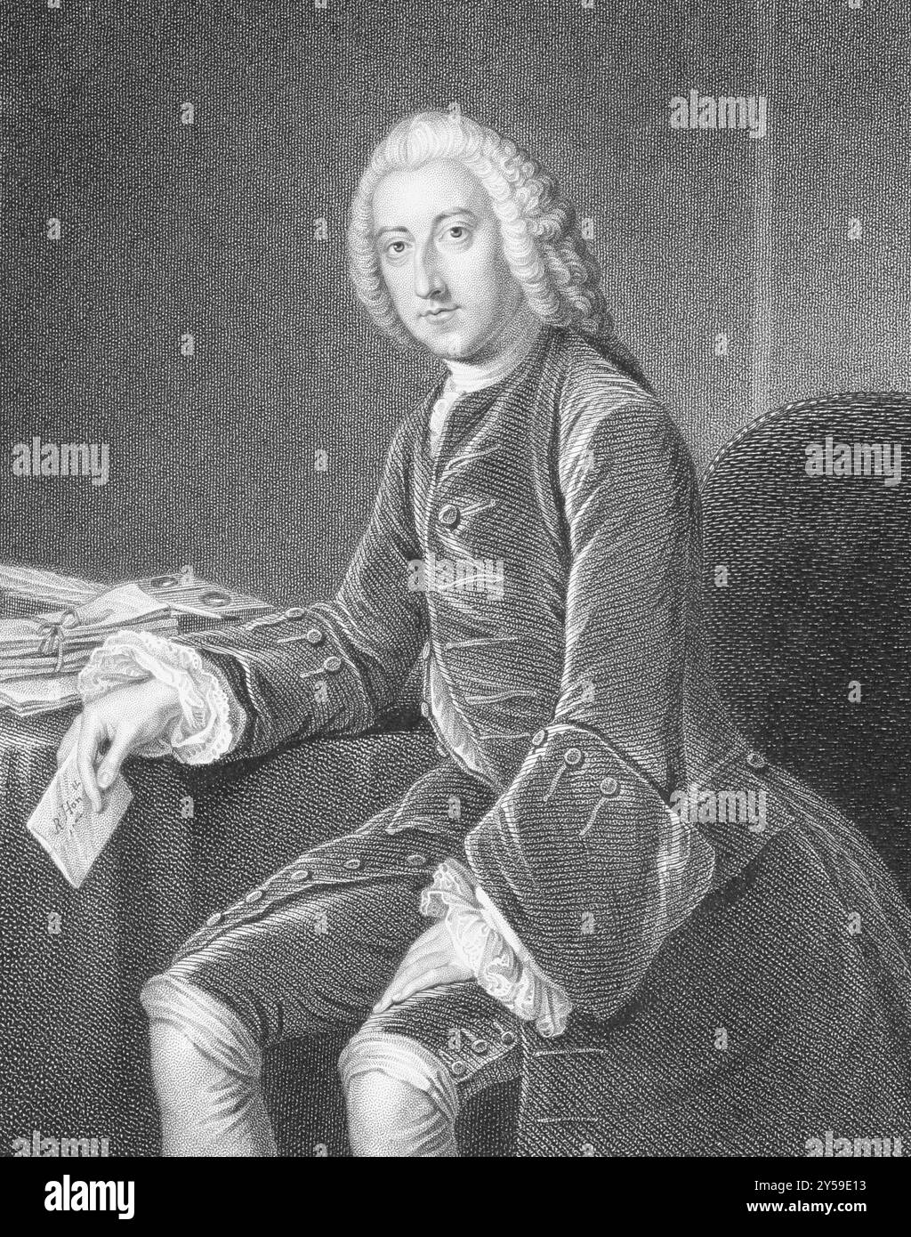 William Pitt i conte di Chatham (1708-1778) su incisione degli anni '1800 Statista britannico che guidò la Gran Bretagna durante la Guerra dei sette anni Foto Stock