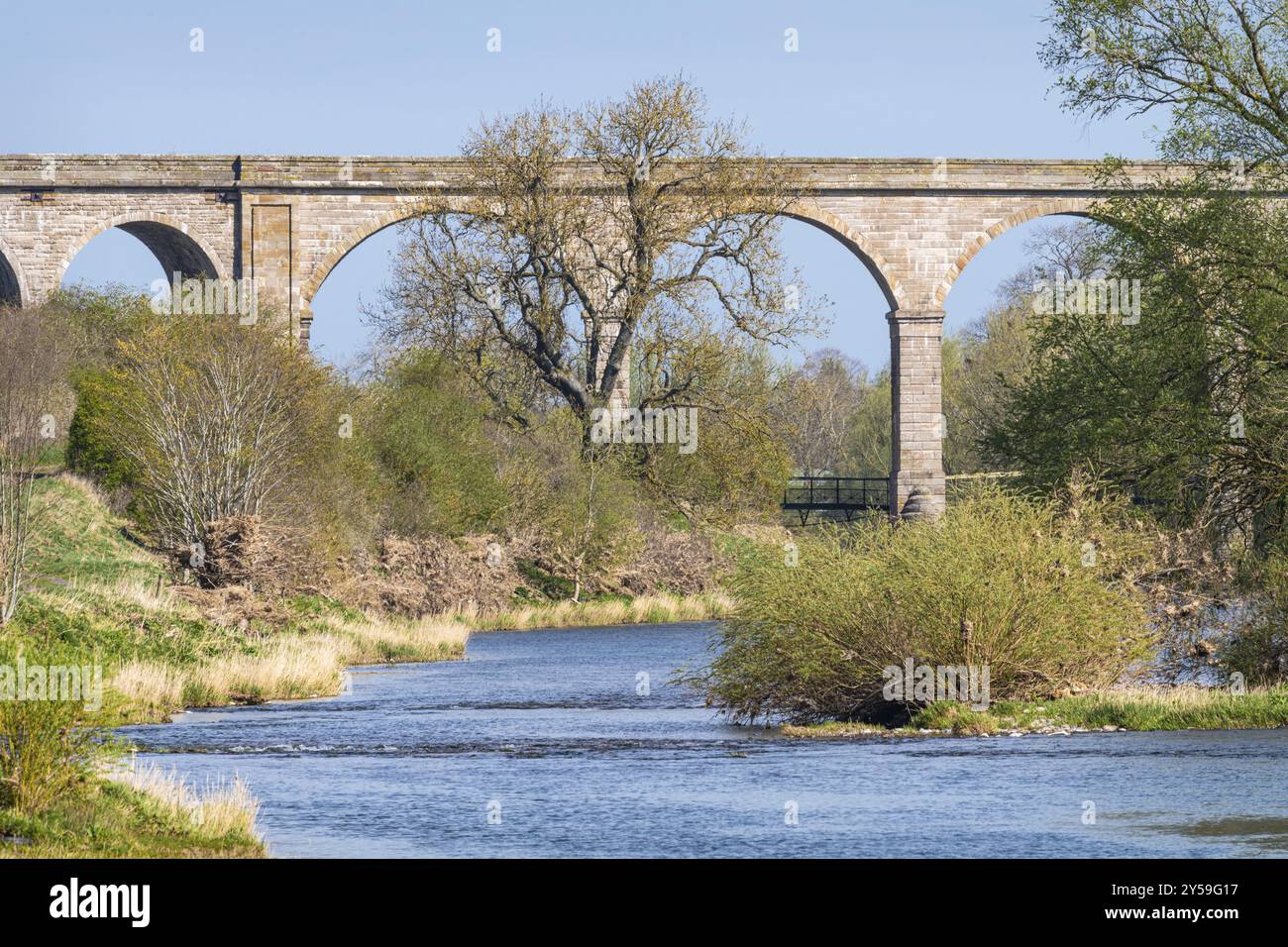 Roxburgh Viaduct, Teviot River, Scozia, Regno Unito, Europa Foto Stock