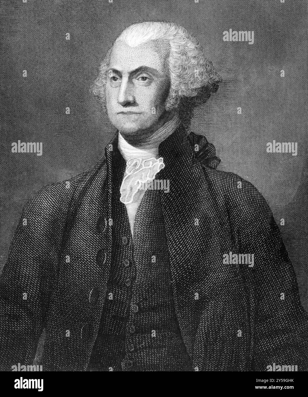 George Washington (1731-1799) su incisione dal 1859. Primo presidente degli Stati Uniti nel 1789-1797 e comandante dell'Esercito continentale nell'Amer Foto Stock