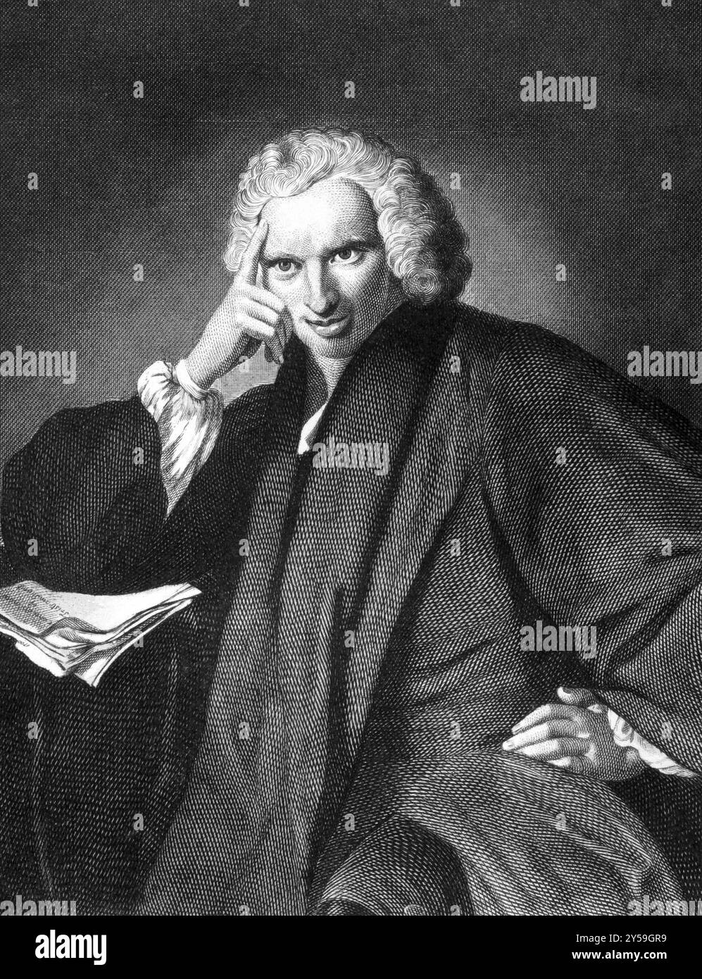 Laurence Sterne (1713-1768) su incisione dal 1859. Romanziere anglo-irlandese e sacerdote anglicano. Incisa da un artista sconosciuto e pubblicata su Meyers Foto Stock